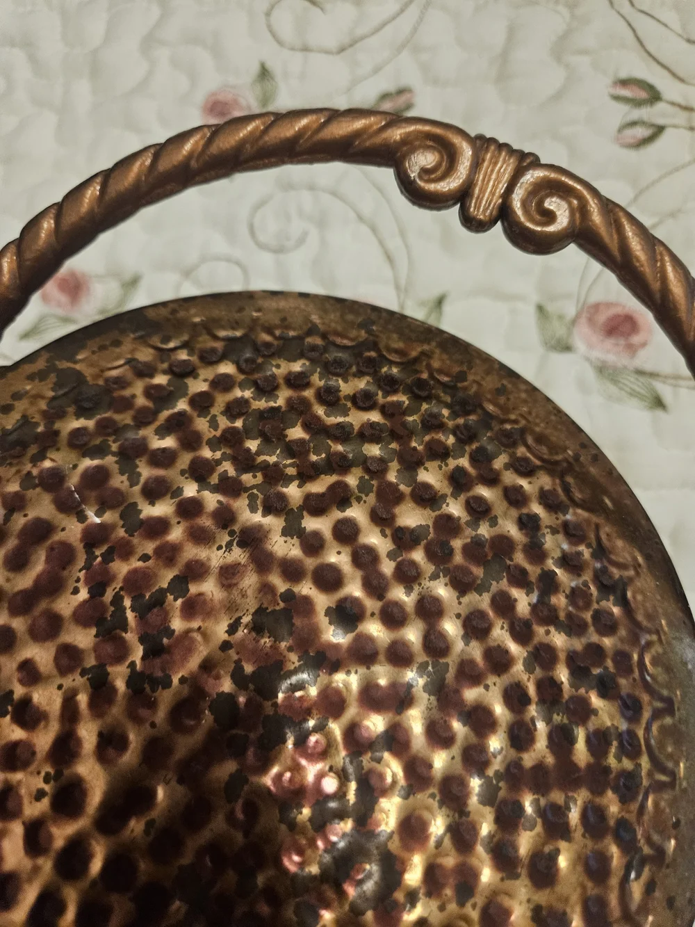 Copper-Tone Figural Decorative Basket with Handle